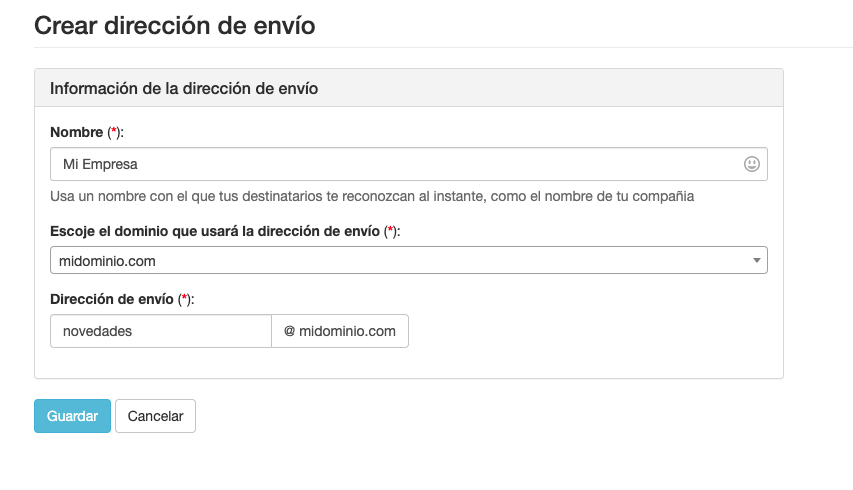 Crear una dirección de envío para Email - Mensagia