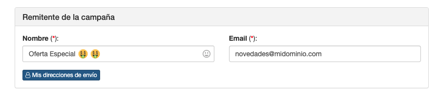 Cambiar el nombre de una dirección de envío en una campaña - Mensagia